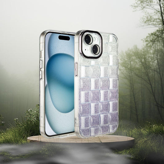 Iphone 14 Plus,15 Plus :- 3D Italian Designer Grid Glitter Case